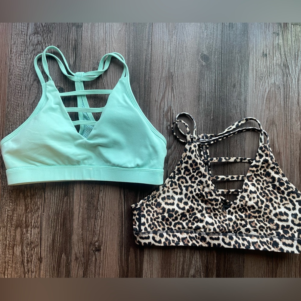 Zyia Grid Bras - Turquoise and Leopard Print Pair - Size Large